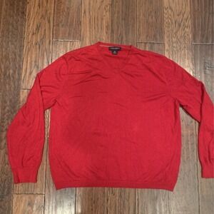Banana Republic Mens Pullover Sweater Red V Neck Ribbed Long Sleeve L Silk Blend